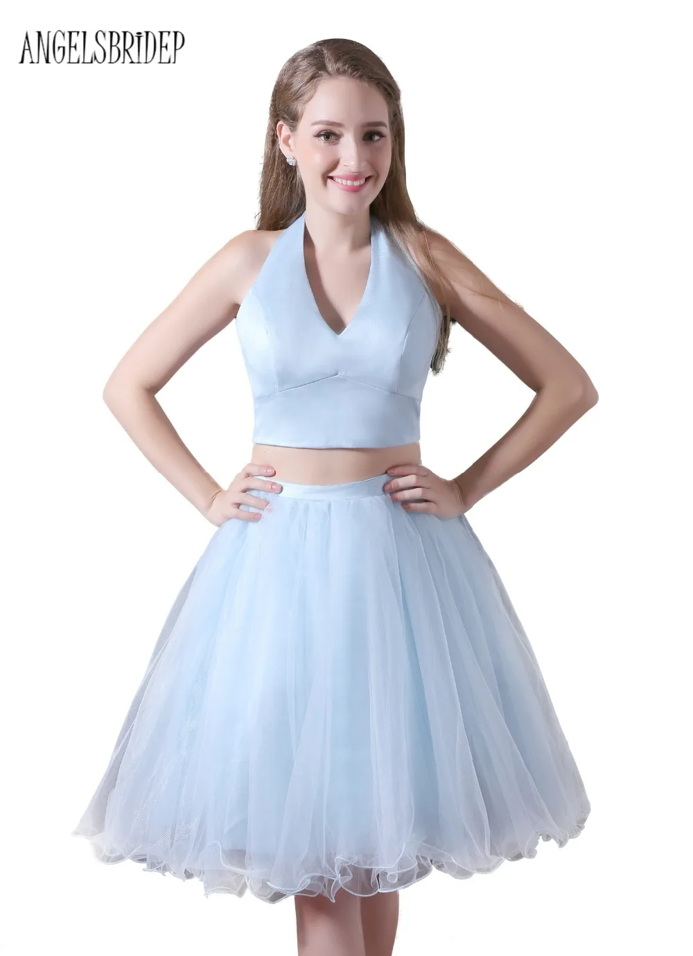 ANGELSBRIDEP Simple Short Dresses For Graduation Halter