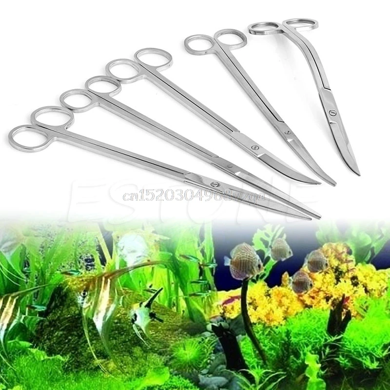 

10in Aquarium Plant Trim Sharp Straight & Curved Spring Scissors Stainless Steel #H028# drop shipping