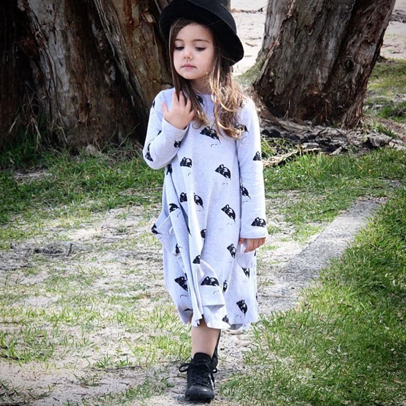 

Cute Baby Girl Clothes Summer Cartoon Cotton Black Mouse Print Long Sleeve Dress Top Clothes infantil Vestido 3-7Y Clothing