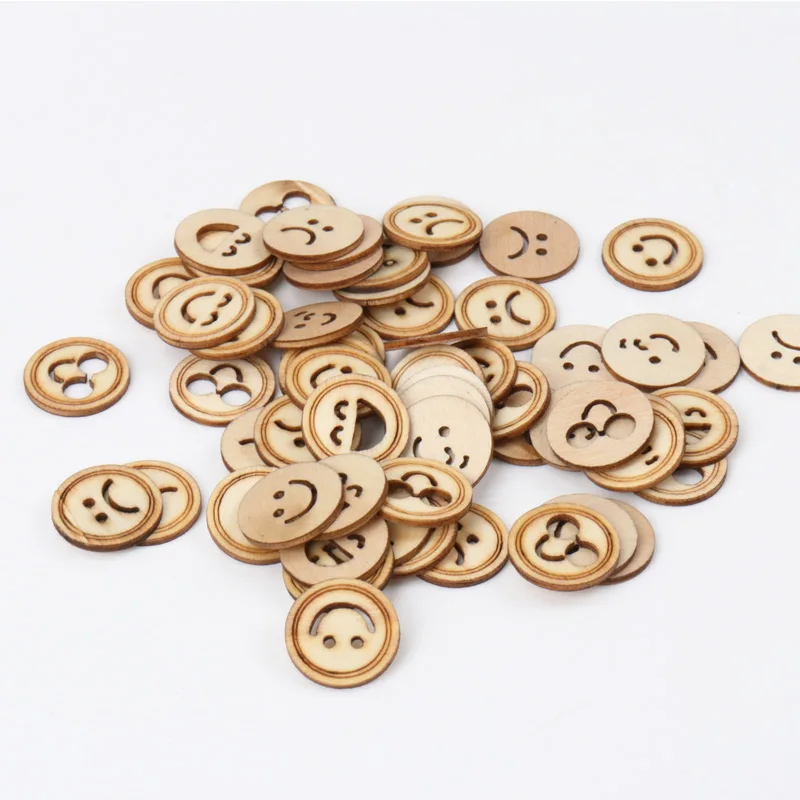 

Mixed Various Face Expression Pattern Natrual Wooden Scrapbooking Hollow Craft Round Random for Home Decoration 18mm 50pcs MZ71