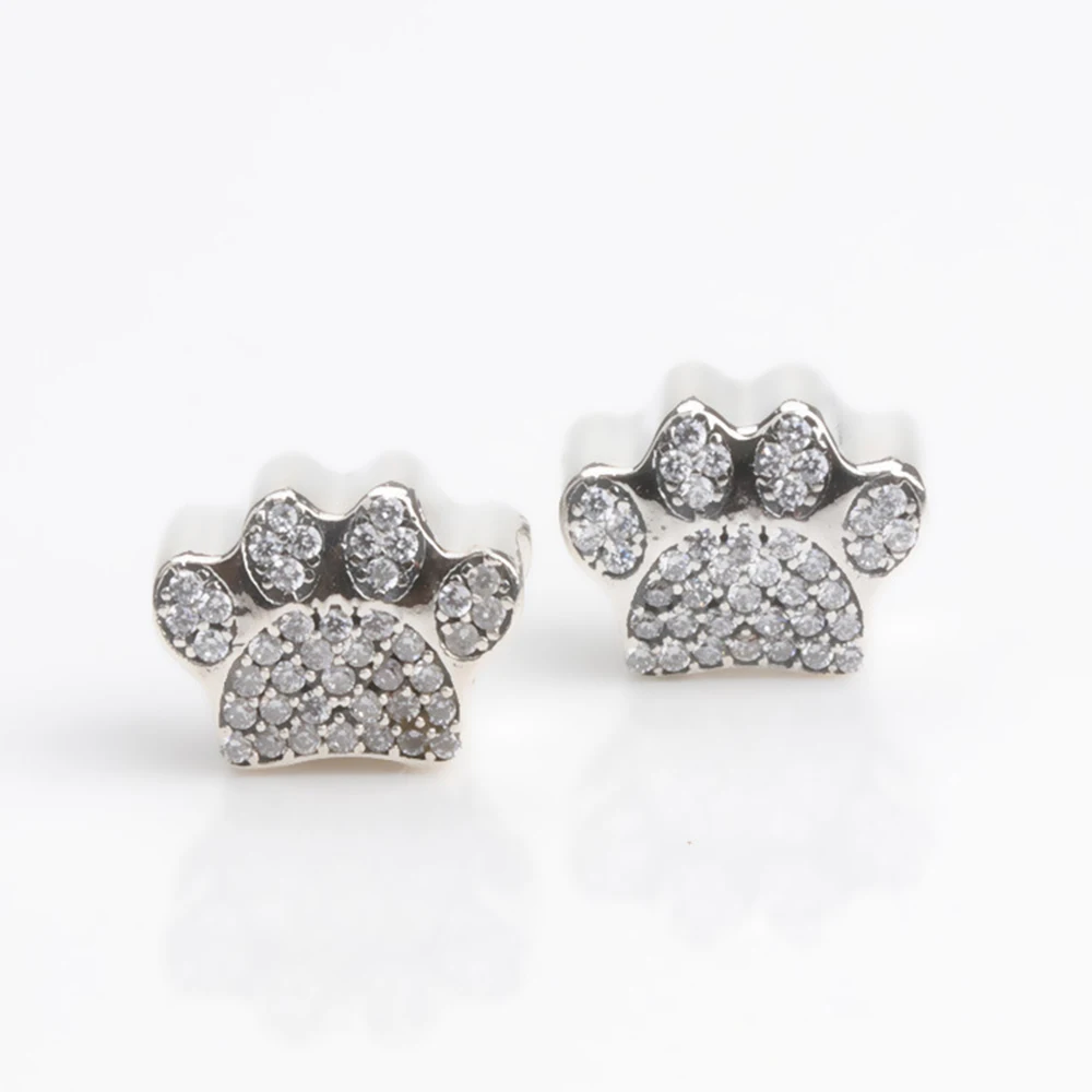 

Hot Sale Silver Charm Bead Fashion Cat Paw Full Crystal Beads For Original Pandora Charm Bracelets & Bangles Jewelry