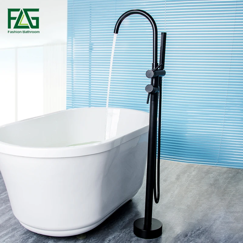

FLG Standing Bath Spout Shower Floor Mount Shower set Mixer Valve 2 Function Black Bathtub Filler Mixer Taps