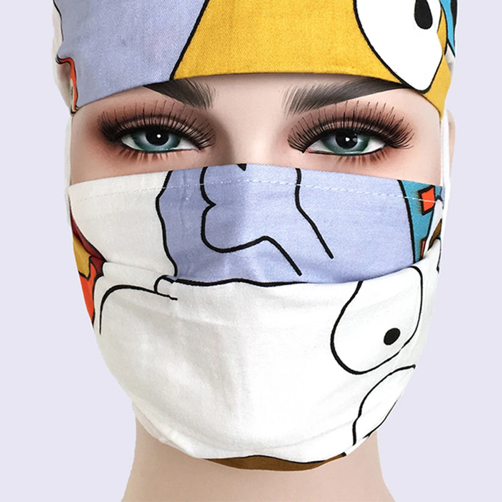 Хирургическая шапочка для медсестры из хлопка с дышащей печатью унисекс, регулируемые медицинские колпачки для скраба, лабораторные кепки для ухода за зубами, шляпа для красоты