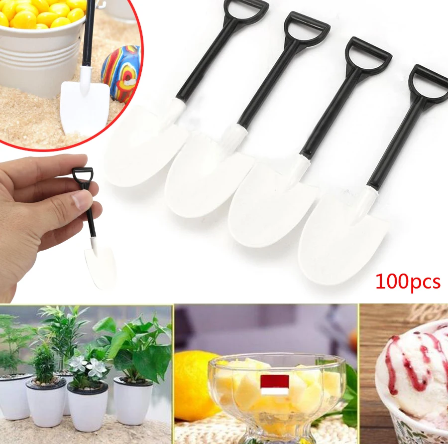 

100Pcs/Bag Disposable Mini Shovel Spoon Potted Cake Ice Cream Garden Party Mini Multifunction Spoons