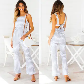 

Fashion Women Jumpsuit Casual Loose Striped Pants Overalls Straps Jumpsuit Romper Trousers New Women Bodysuits