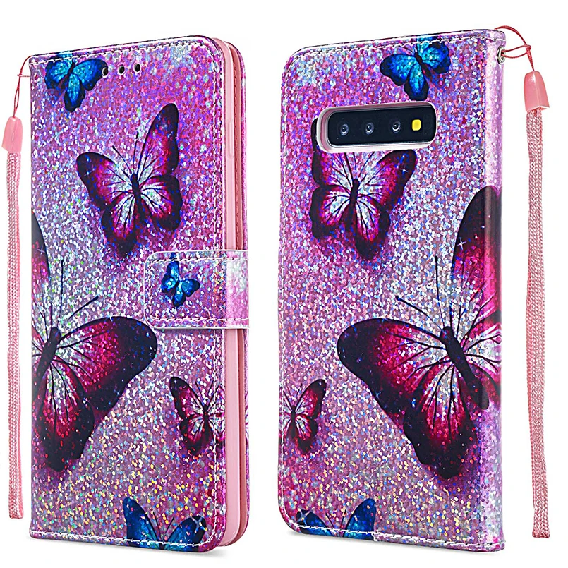 

Lucury Case For Samsung Galaxy S9 S10 Plus Cover Glitter Filp Phone Case With Patterned For Samsung A7 2018 J4 Plus Coque Fundas