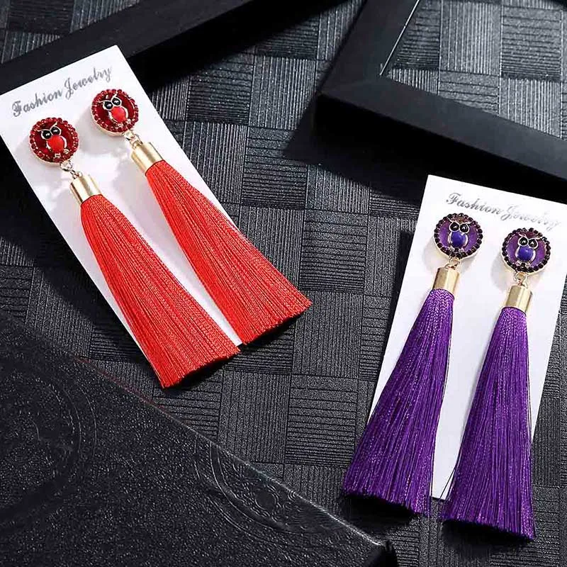 IMG_4229 Trendy Drop Earrings OwlAnimalWomenLongBohemianDangleBlueBalckMetalBohoGold Tassel Earrings 2018 Jewelry