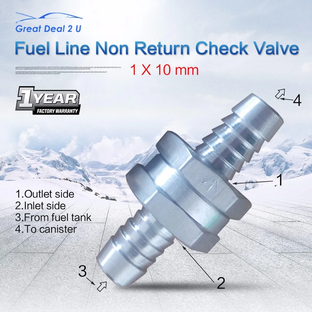 2pcs Vehicle 10MM Car Styling Aluminums Alloy Fuel Non Return Check Valve One Way Petrol Diesel
