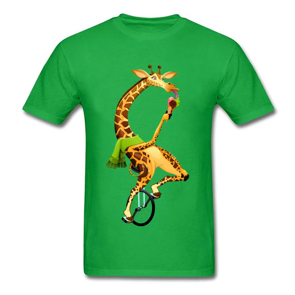 Men Fashion Tops Shirts Crew Neck Labor Day 100% Cotton Tshirts cosie Short Sleeve Funny giraffe on an unicycle Clothing Shirt Funny giraffe on an unicycle green