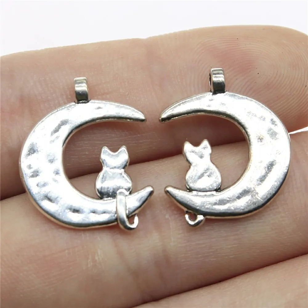 Подвески 30 шт Moon Cat античный серебряный цвет 0 9x0 7 дюйма (22x18 мм) ювелирные изделия