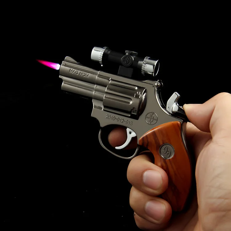Mobile metal model revolver Gas lighter,Black windproof cigarette