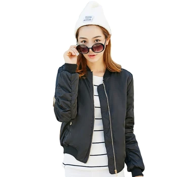 

2019 Classical Women Basic Bomber Jacket Autumn Outwear Solid Black Army Green Female Coat O-neck Short Casaco Feminino