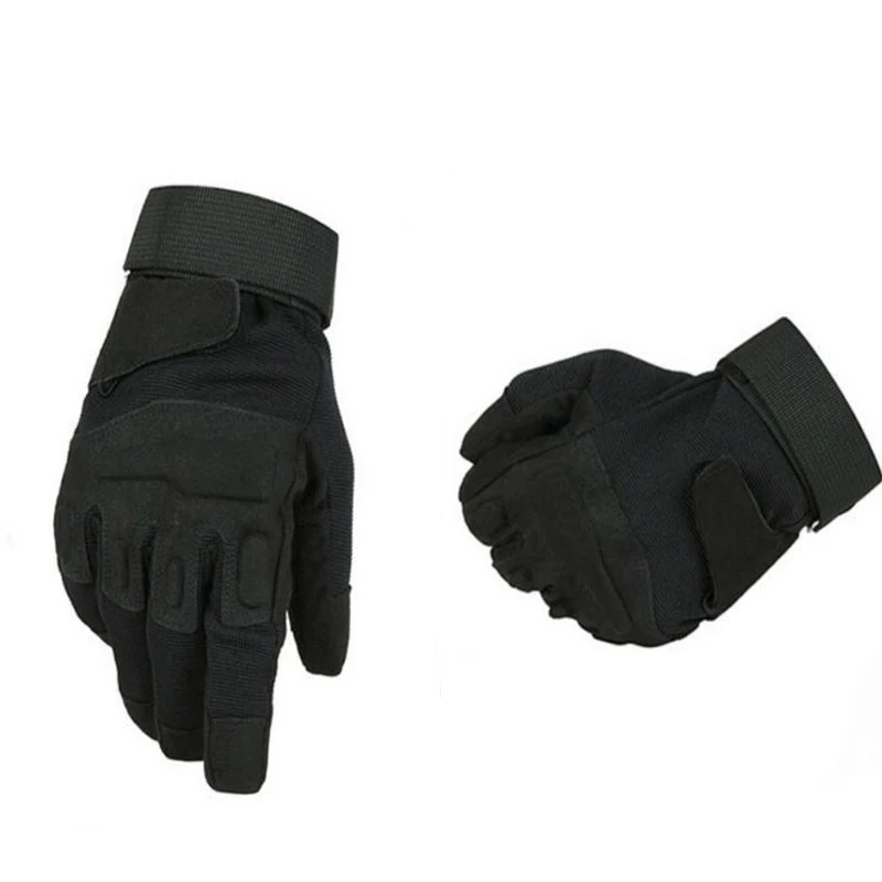 Мужские защитные тактические перчатки на полный палец/без пальцев, военные армейские военные перчатки для верховой езды, пеших прогулок, фитнеса - Цвет: Black Full Finger