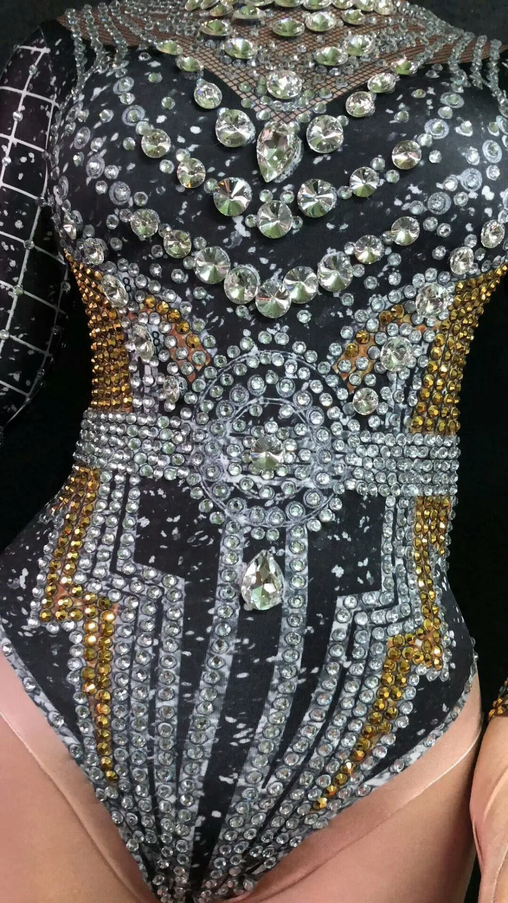 DS Black Crystals Rhinestone Jumpsuit Women Sexy Outfit Party Costumes Stage Wear BodySuit Dance Singer Rhinestone Sexy Cloak