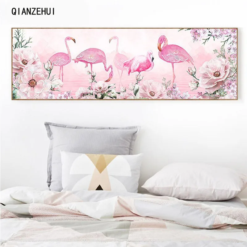 

QIANZEHUI,DIY Pink flamingo Diamond Embroidery,Round Diamond Full rhinestone Diamond painting cross stitch,needlework