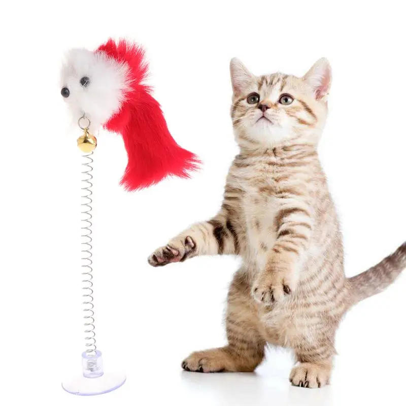 

Cat Toys False Mouse Stick Spring Suction Cup Pet Teaser Funny Interactive Bell