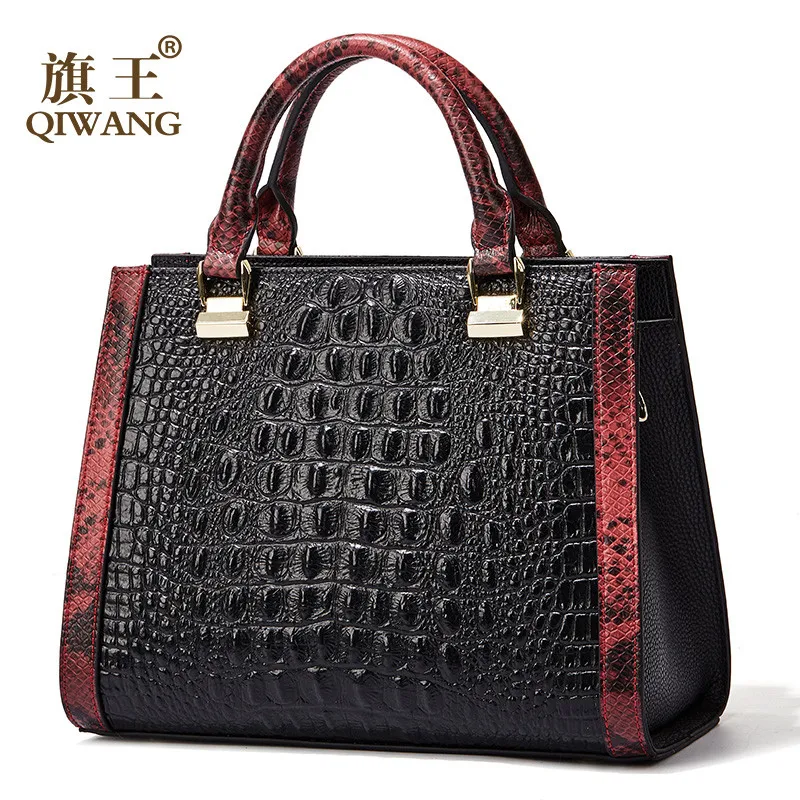 

Classic Women Handbags Qiwang Crocodile Pattern Leather Luxury Black Handbag Female Designer Retro Shoulder Bag bolsas feminina