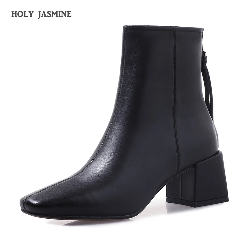 

2019 Spring/Autumn New Women Genuine Leather Martin Boots Comfortable Mid Heel Ankle Boots Fashion Shoes Black Women Boots