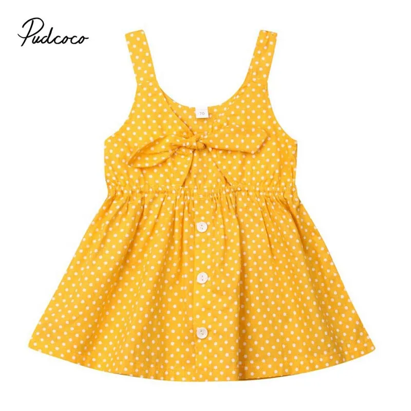 

2019 Brand Boho Toddler Kids Baby Girls Dress Baby Clothes Sleeveless Dot Bow Hollow Tutu Sundress Outfit With Bow Holiday New