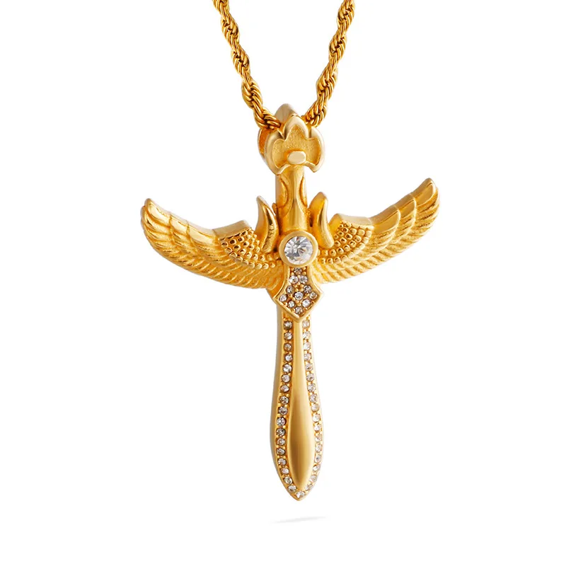

316L Stainless Steel Angel Wings Sword Necklaces & Pendants Mens Good Quality Hip Hop Punk Necklace D272