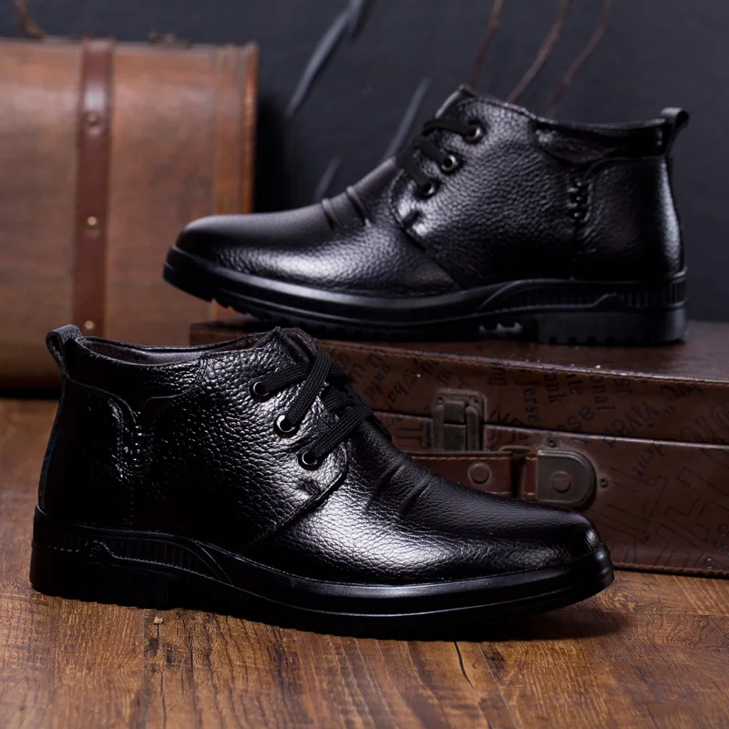 YIQITAZER/ г. Модные мужские ботильоны мужская обувь из кожи зимние теплые шерстяные ботинки на шнуровке мужская обувь подарок для папы и бойфренда