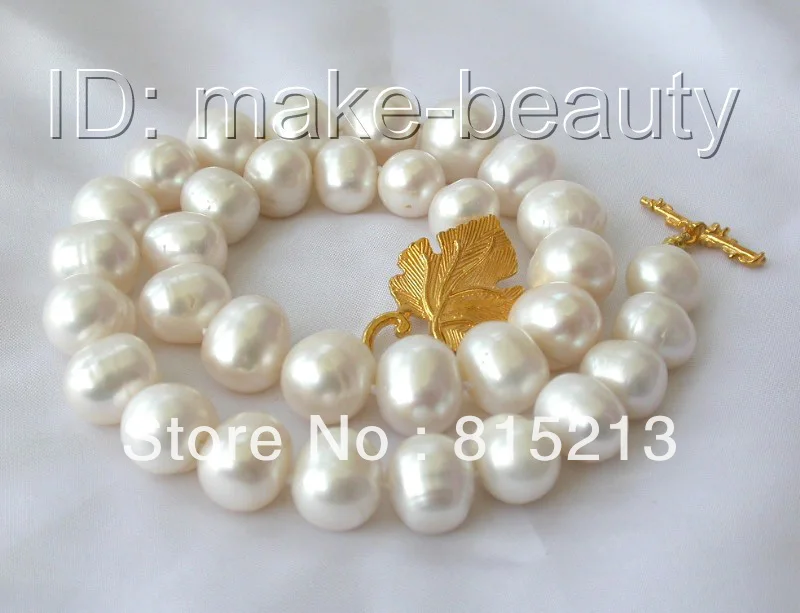 

FREE SHIPPING>>>@@ > N551 stunning big 14mm round white freshwater cultured pearl necklace
