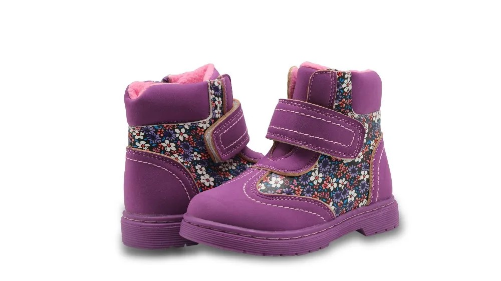 Apakowa/осенне-зимние ботинки для девочек; детская обувь с цветочным рисунком; теплые короткие плюшевые удобные детские ботинки martin из искусственной кожи для маленьких девочек