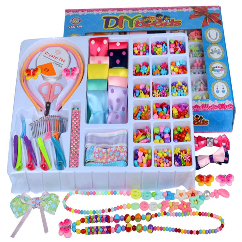 Zhenwei повязка на голову с бантом, Ювелирный модный комплект, браслет, обучающее детское ожерелье, набор игрушек для творчества, Подарочная коробка для девочек на Рождество