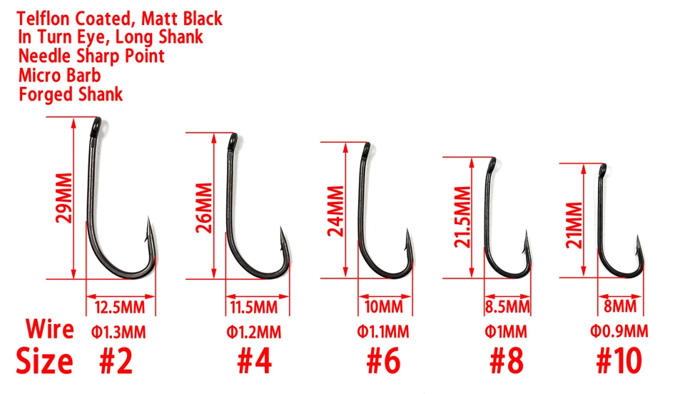 Bimoo 20 шт. Feflon покрытие длинный хвостовик Карп Рыболовный крючок вниз глаз высокоуглеродистой стали Карп Рыболовный крючок крючки для снаряжения