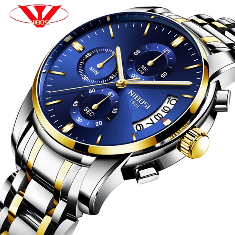 NIBOSI Watches Men Waterproof Stainless Steel Luxury Analogue Wrist
