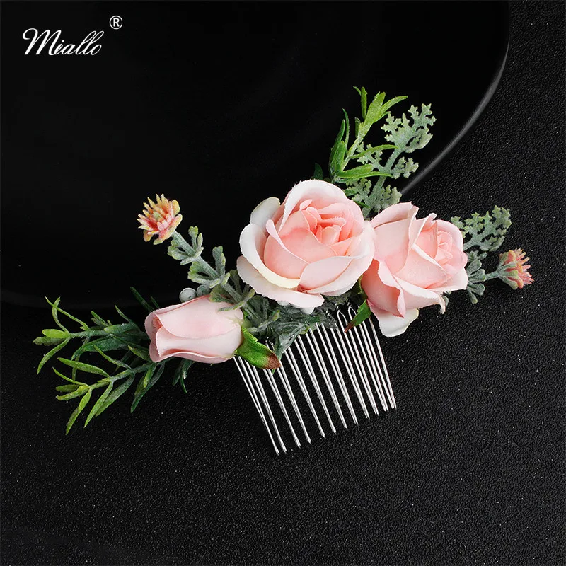 Miallo 2019 Newest Rose Artificial Flower Women Hair Comb Clips Wedding