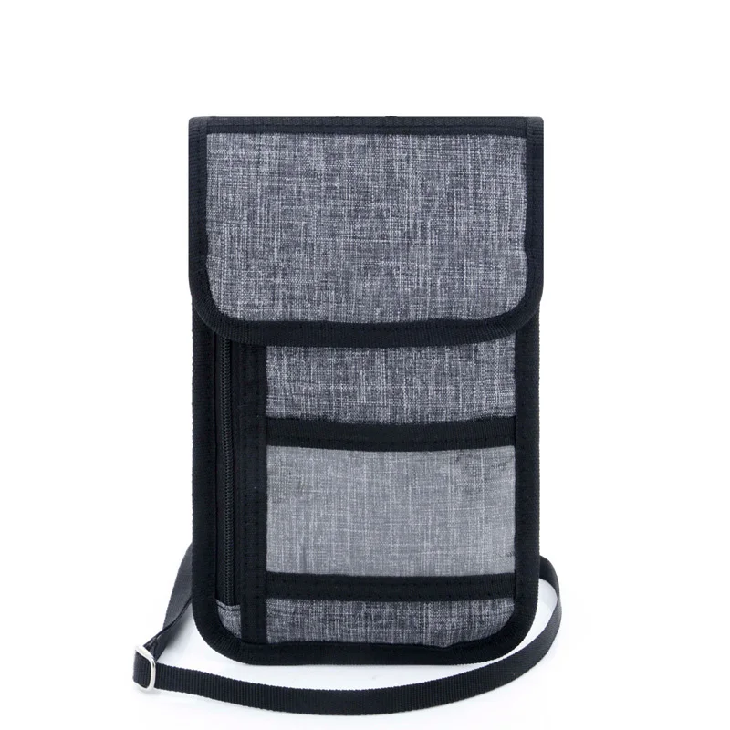 RFID Блокировка путешествия телефон шейный чехол Обложка для паспорта кошелек плечевой ремень сумка через плечо 586 - Цвет: grey