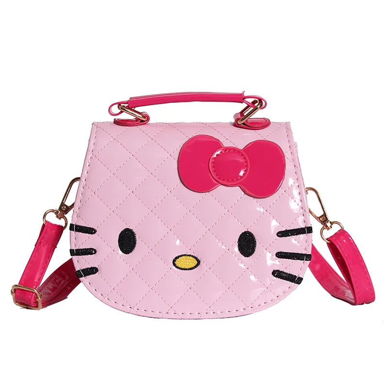

Hot Fashion High Quality PU Leather Hello Kitty Bow Messenger Bag For Girls Crossbody Shoulder Bag Handbags Princess Flap Bags
