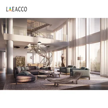 

Laeacco Loft Stair Living Room Sofa Light French Window Child Interior Photo Backgrounds Photographic Backdrops For Photo Studio