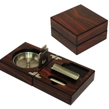 1 комплект кубинская сигарная пепельница, твердая деревянная коробка из нержавеющей стали пепельница+ сигары удар+ резак+ держатель портативный складной