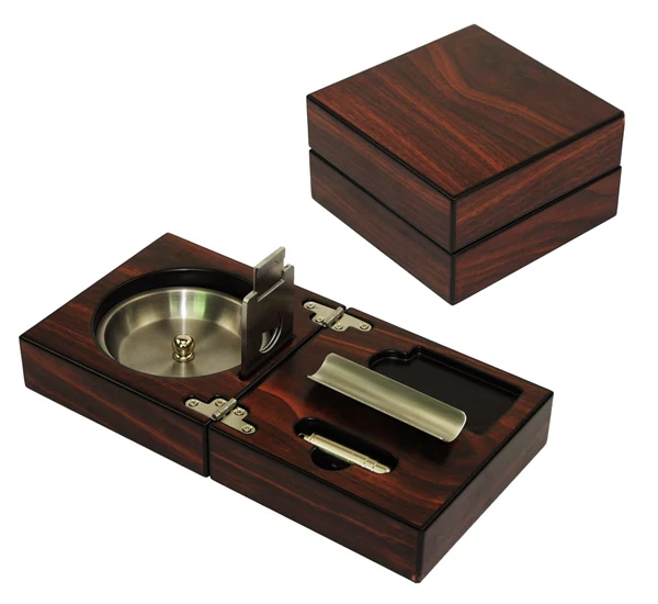  New 1 set Cuban cigar ashtray solid wooden Box stainless steel ashtray + Cigar Punch+Cutter+Holder 