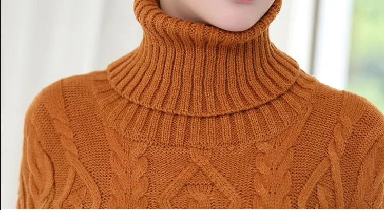 Молодых свитер для женщин и женские платья Южная Корея водолазка твист слегка толстый свитер вязаное платье b075