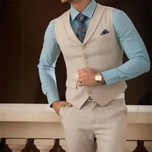 Мода простой Повседневный заказ Шампань 2 шт Летние свадебные костюмы Slim Fit Жених одежда(брюки+ жилет