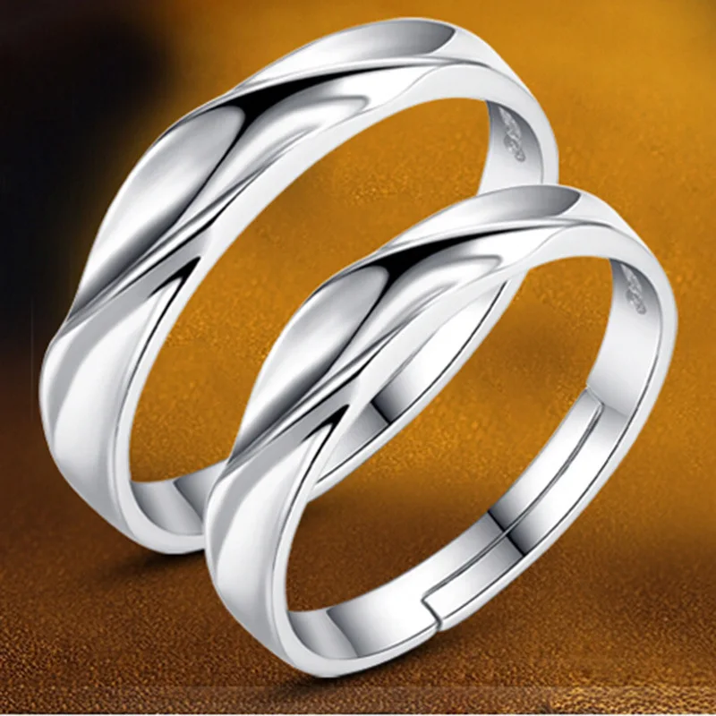 JS Women Wedding Rings Pair 925 Silver Men Water Ripple Silver Signet Ring Aneis Feminino Cool Gift for Lovers SR004