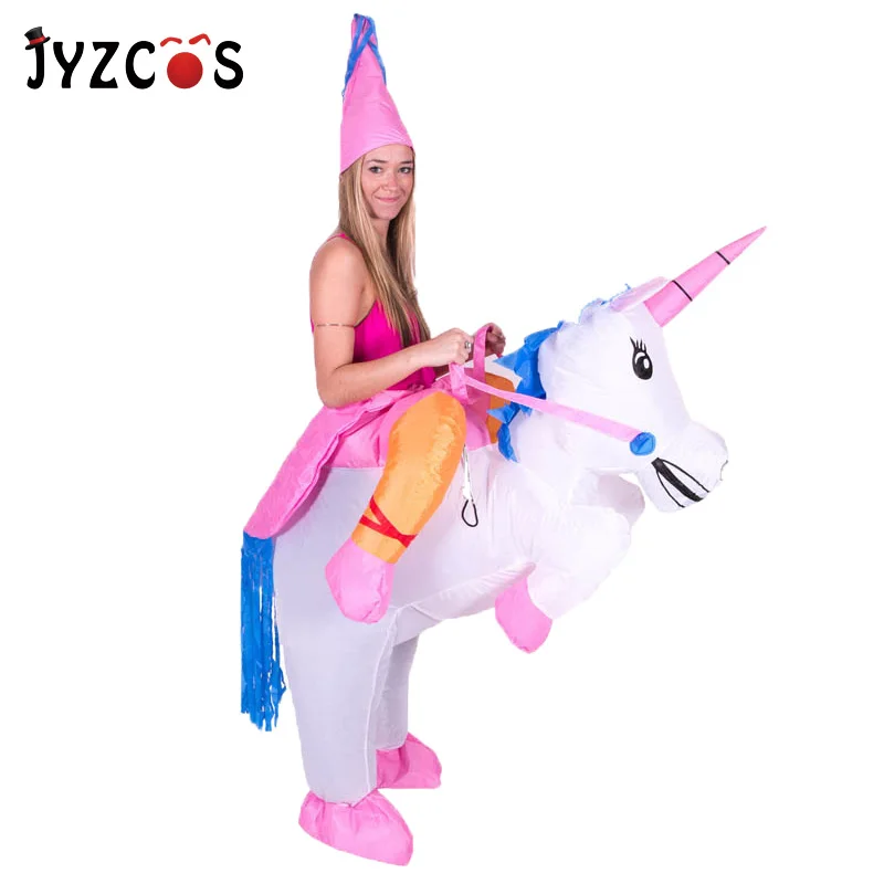 Adult Kid Inflatable Unicorn Costume Blow Up Halloween Party Ride on Suit Girls