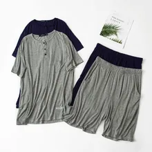 Модальный мужской комплект с шортами с короткими рукавами, летний пижамный комплект в Корейском стиле, домашняя пижама