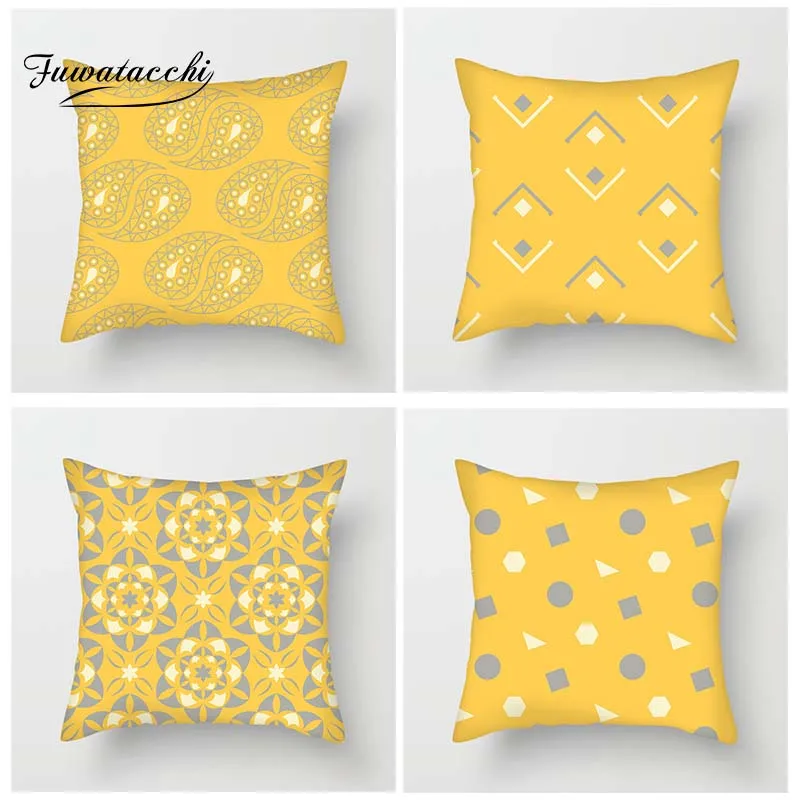 

Fuwatacchi Fresh Orange Geometric Floral Cushion Cover Damond Flower Dot Throw Pillowcase Striped Pillowcases For Home Sofa