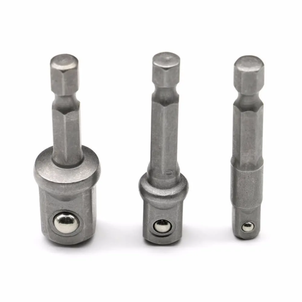 

3PC Chrome Vanadium Steel Socket Adapter Hex Shank To 1/4" 3/8" 1/2" Extension Drill Bits Hex Bit Set Power Tools