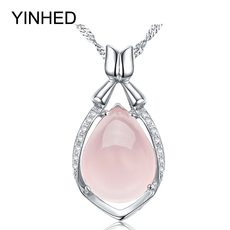 Женское ожерелье из серебра 925 пробы с подвеской натурального розового камня |