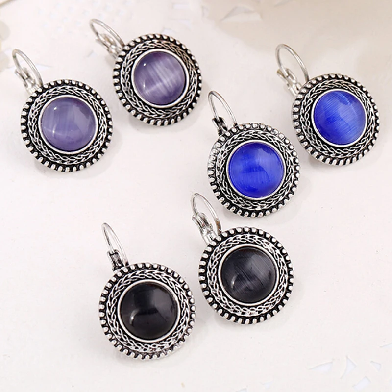 1 Pair Earrings Round Gem Retro Earrings Female Charm Earring Jewelry For Women 4 Colors