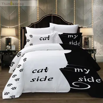 

Thumbedding Cat Bedding Set Queen Black and White Duvet Cover Set King Size Twin Full Single Double Bed Set with Pillowcase 3pcs