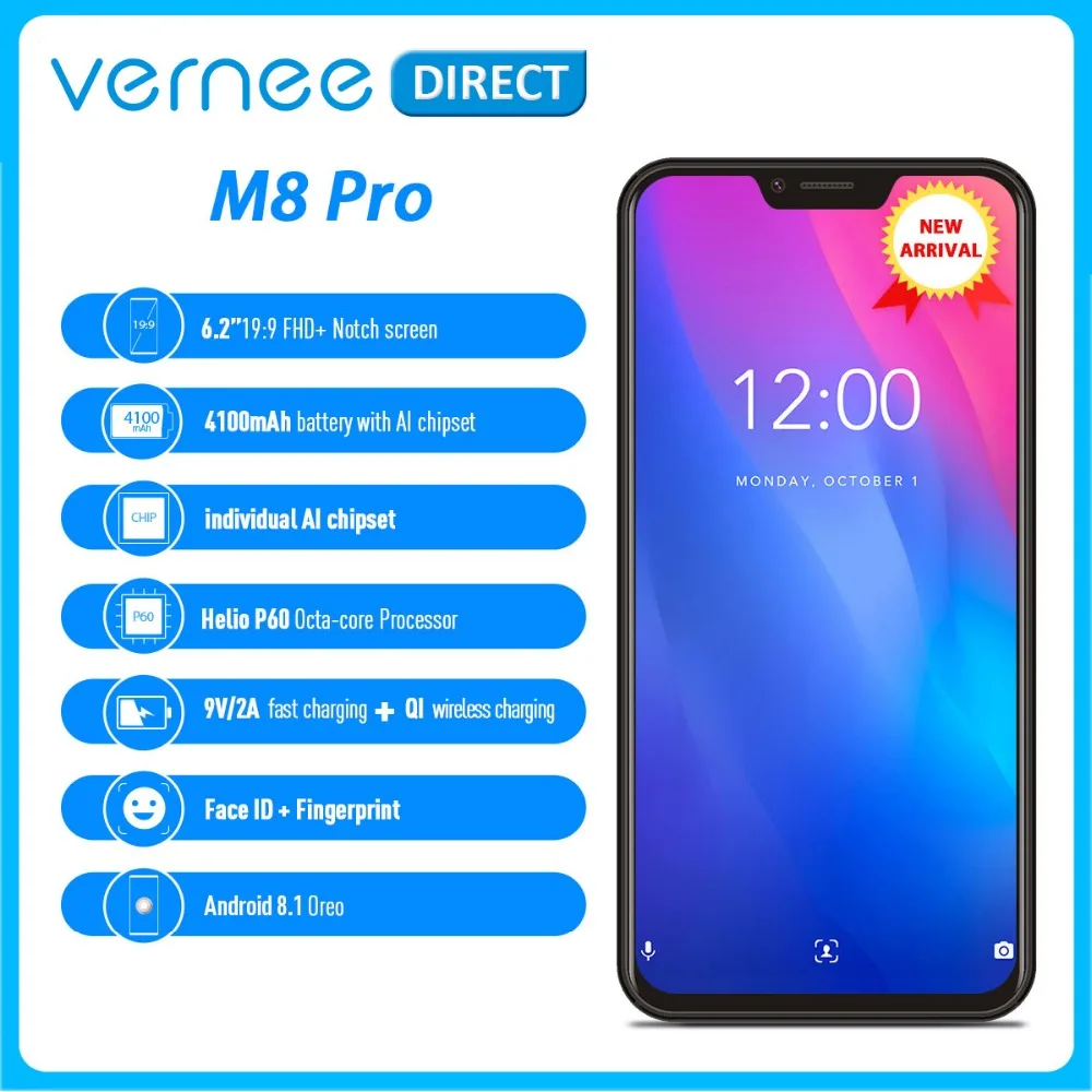 Vernee M8 Pro 6," Нотч Экран 6 ГБ Оперативная память 6 4G B Смартфон Android 8,1 двойной 4G AI двойной Камера беспроводной Быстрая зарядка сотового телефона