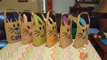 

30pcs/lot Hot selling Burlap Bunny Basket Easter burlap bunny basket Easter Gift Bag easter bag bunny basket