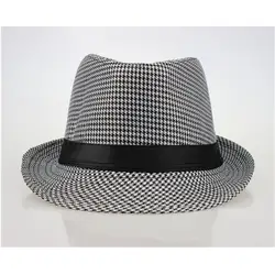 Модные унисекс Plaid Fedora Hat с группа Короткие Лук Брим шляпа джаз Шапки шик в английском Ретро Панама шапки для Для мужчин и Для женщин