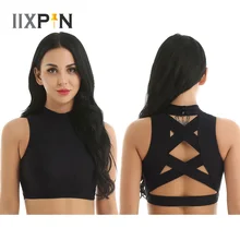 Трико для женщин, балетный танец, макет шеи, без рукавов, с бретельками на спине, крест-накрест, укороченный топ для латинских танцев, йоги, спорта, гимнастики, трико